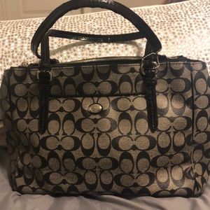 Classic coated leather black coach print handbag